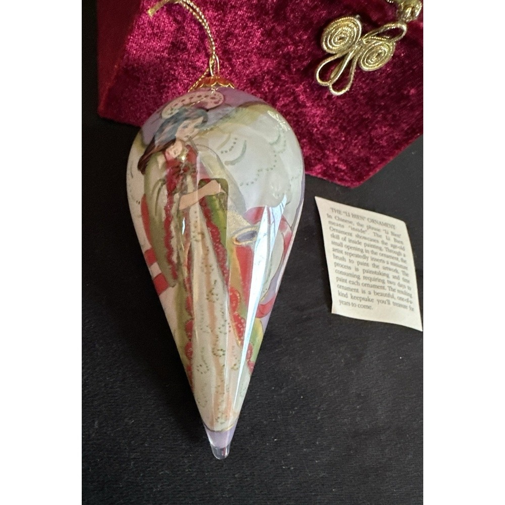 Blown Glass Reverse‎ Painted Inside Teardrop ANGEL Ornament Pier One VTG 5"
